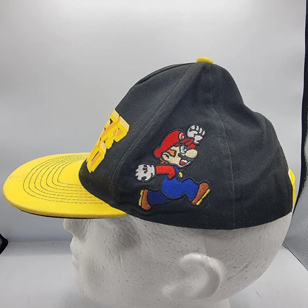 Super Mario Brothers Black Yellow Snap Back Adjustable Baseball Hat Video Games